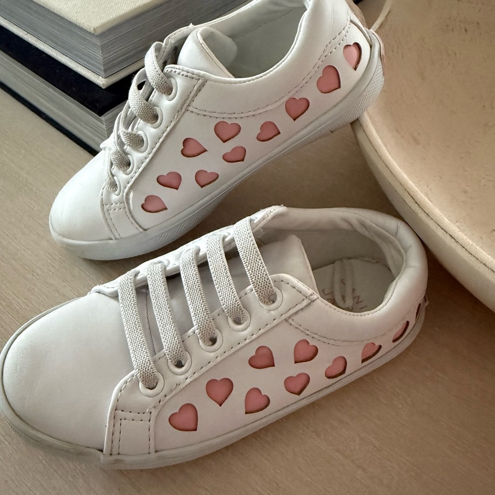 Janie and Jack Kids White and Pink Heart Sneakers